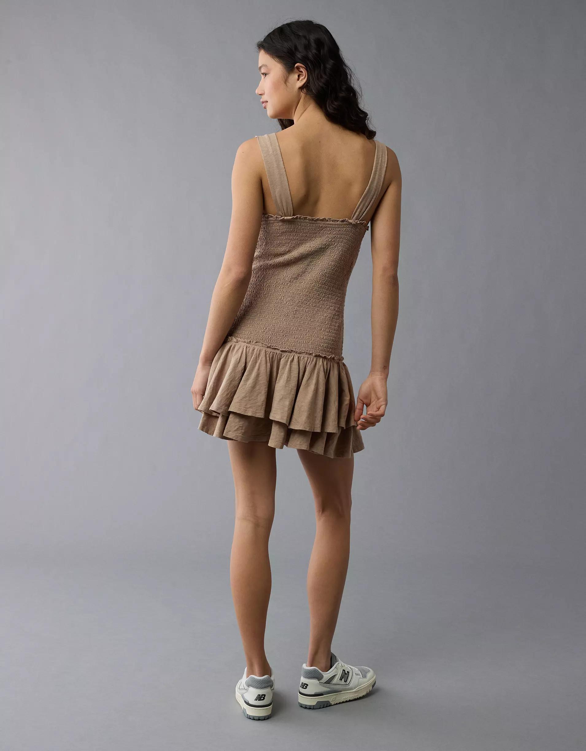 AE Sunchaser Knit Smocked Drop Waist Mini Dress Product Image