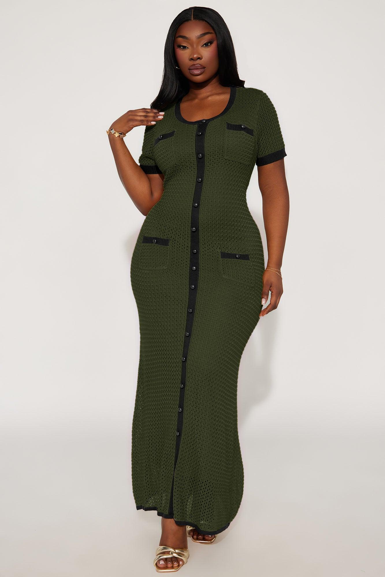 Elena Crochet Maxi Dress - Olive Product Image
