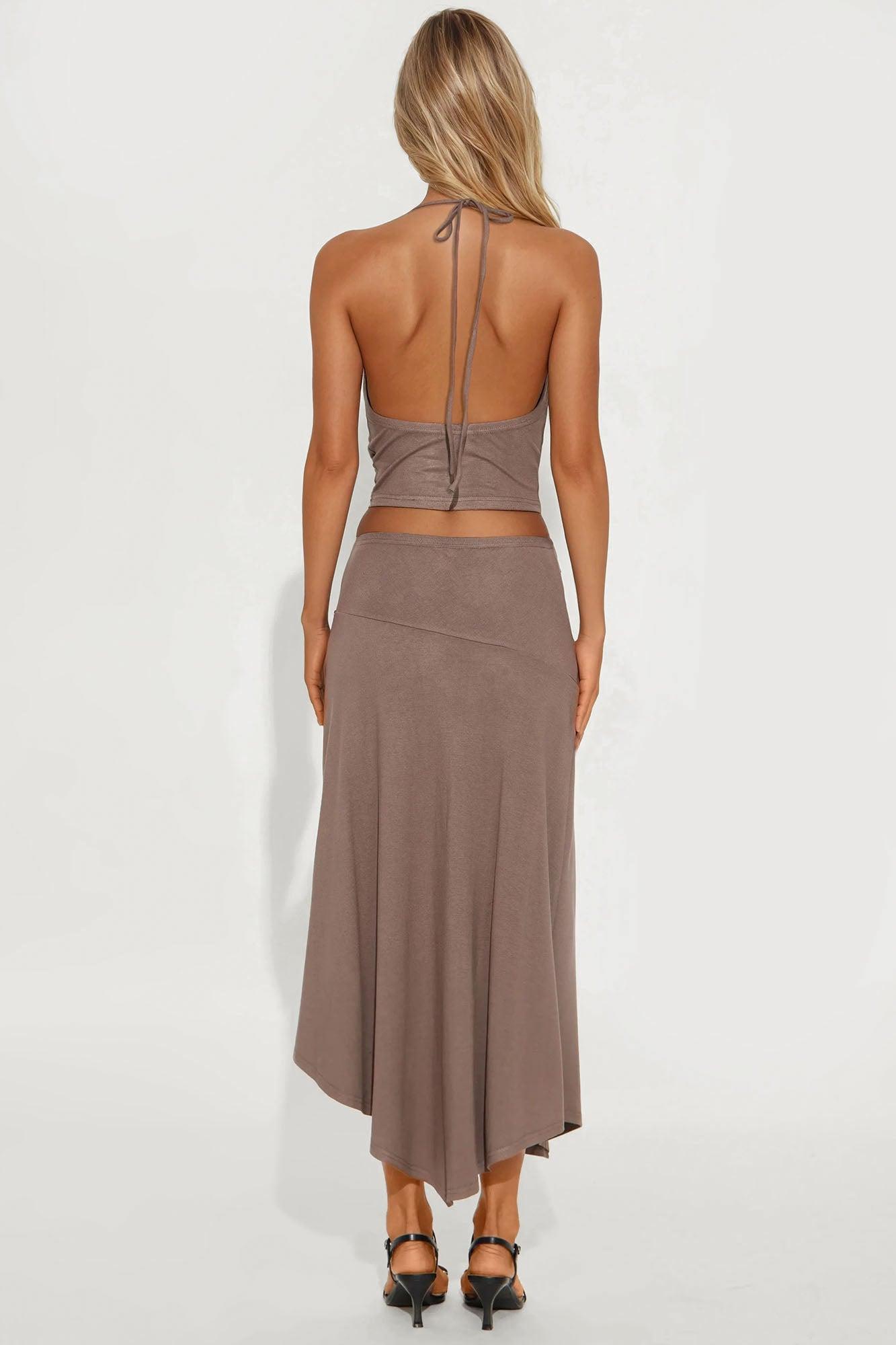 Gia Studded Halter Skirt Set - Charcoal Product Image