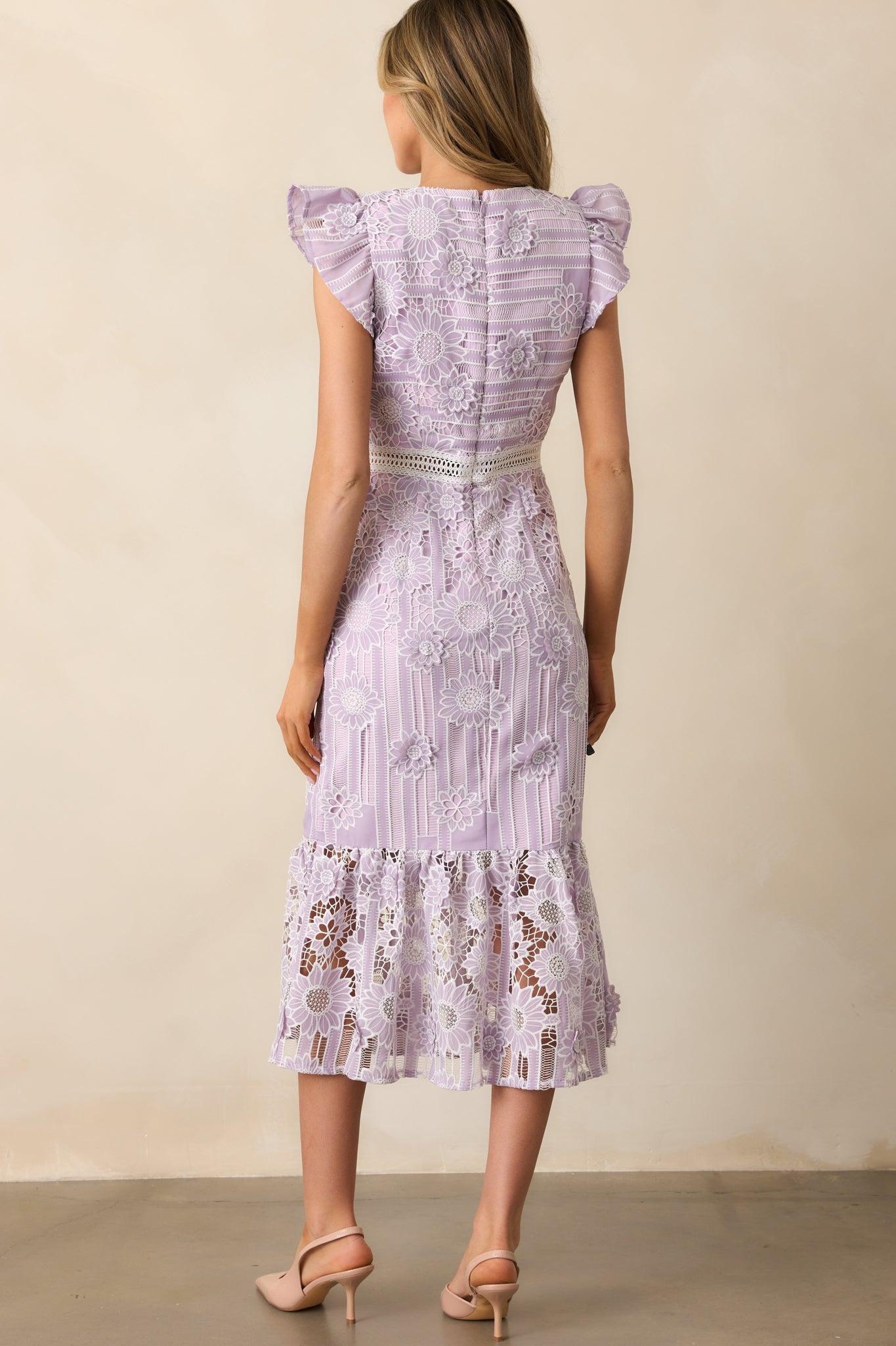 Dance The Night Away Lavender Floral Embroidered Midi Dress Product Image