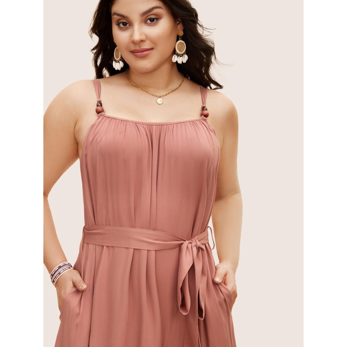 Plus Size Solid Ruffle Layered Hem Cami Dress DustyPink Women Resort Gathered Non Sleeveless Curvy BloomChic 22-24/3X Product Image