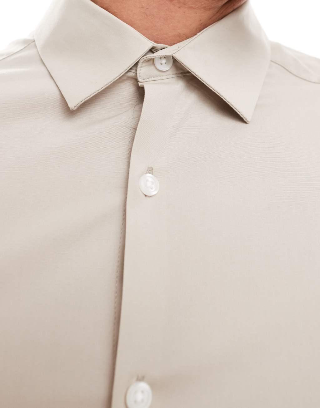 ASOS DESIGN skinny fit shirt in stone  Product Image