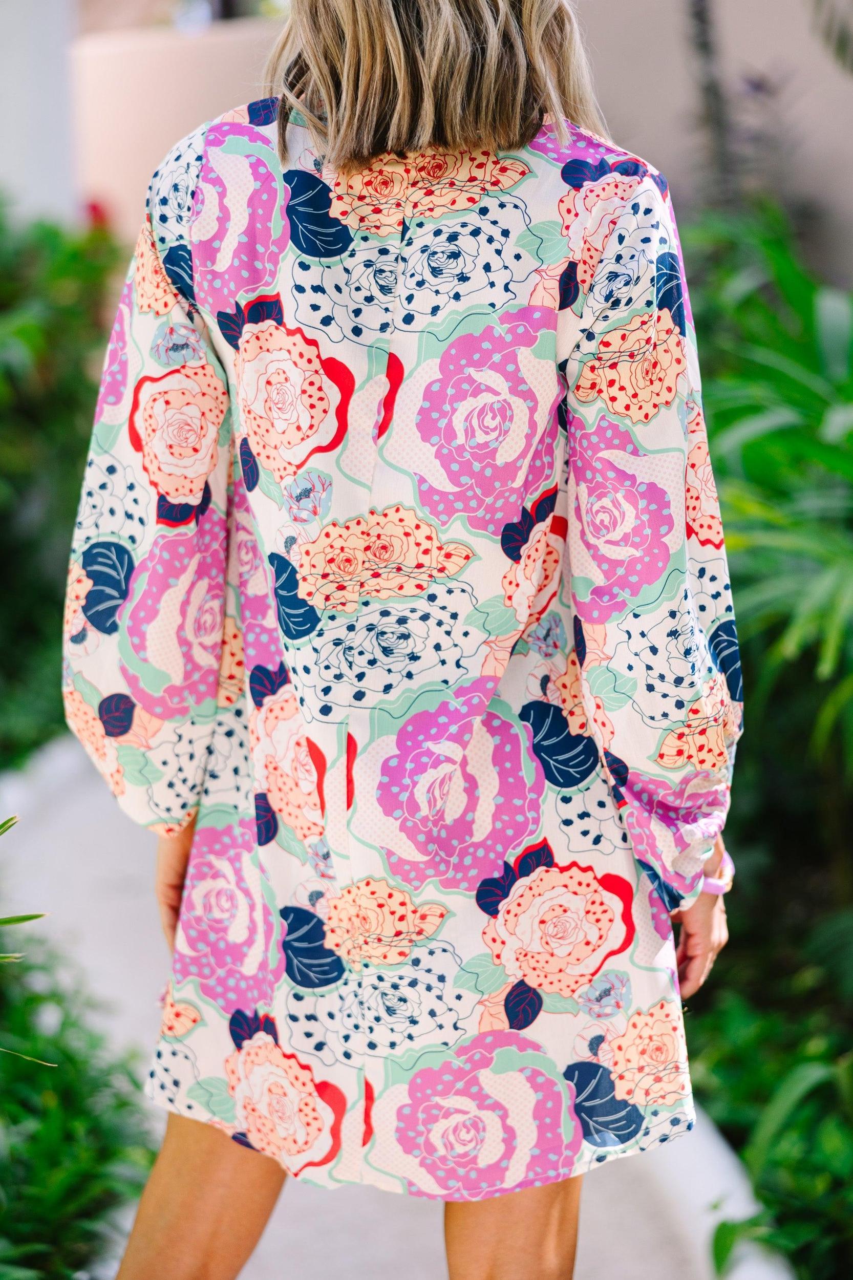 Clear Love White Floral Bubble Sleeve Dress Female Product Image
