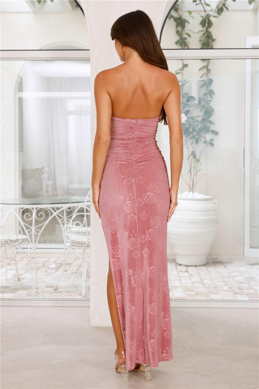 Chic Nightlife Velvet Strapless Maxi Dress Rose Product Image