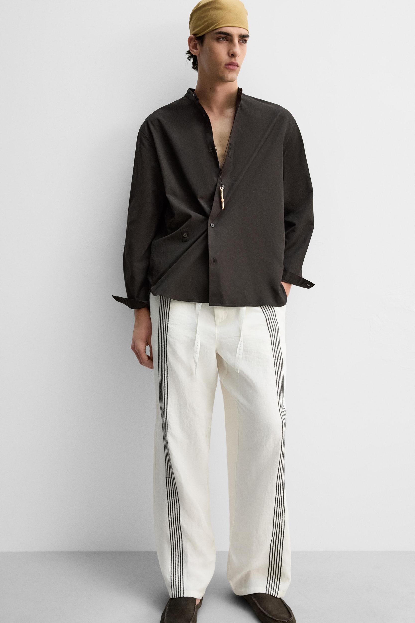100% LINEN PANTS WITH STRIPES Product Image