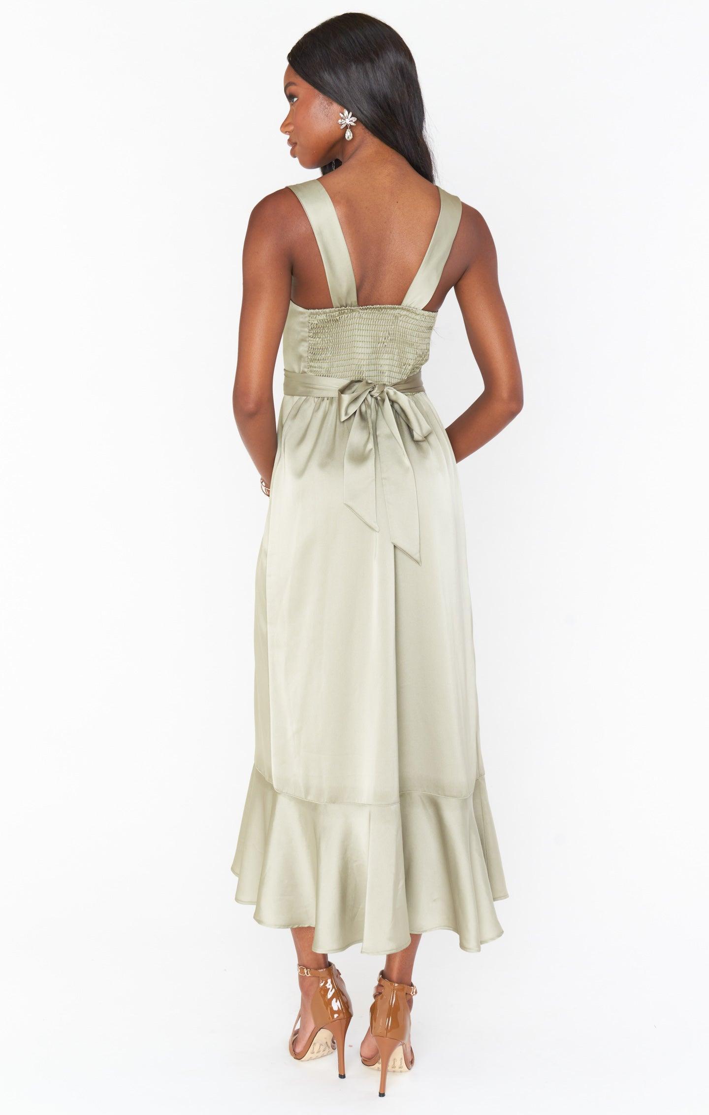 Claire Midi Dress ~ Moss Green Luxe Satin Product Image