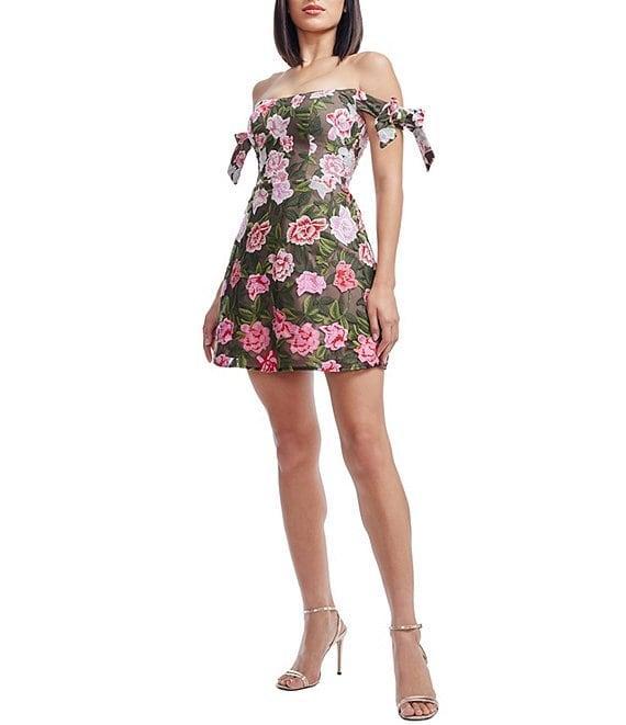 Dress the Population Meris Off-The-Shoulder Bow Detail A-Line Mini Dress Product Image