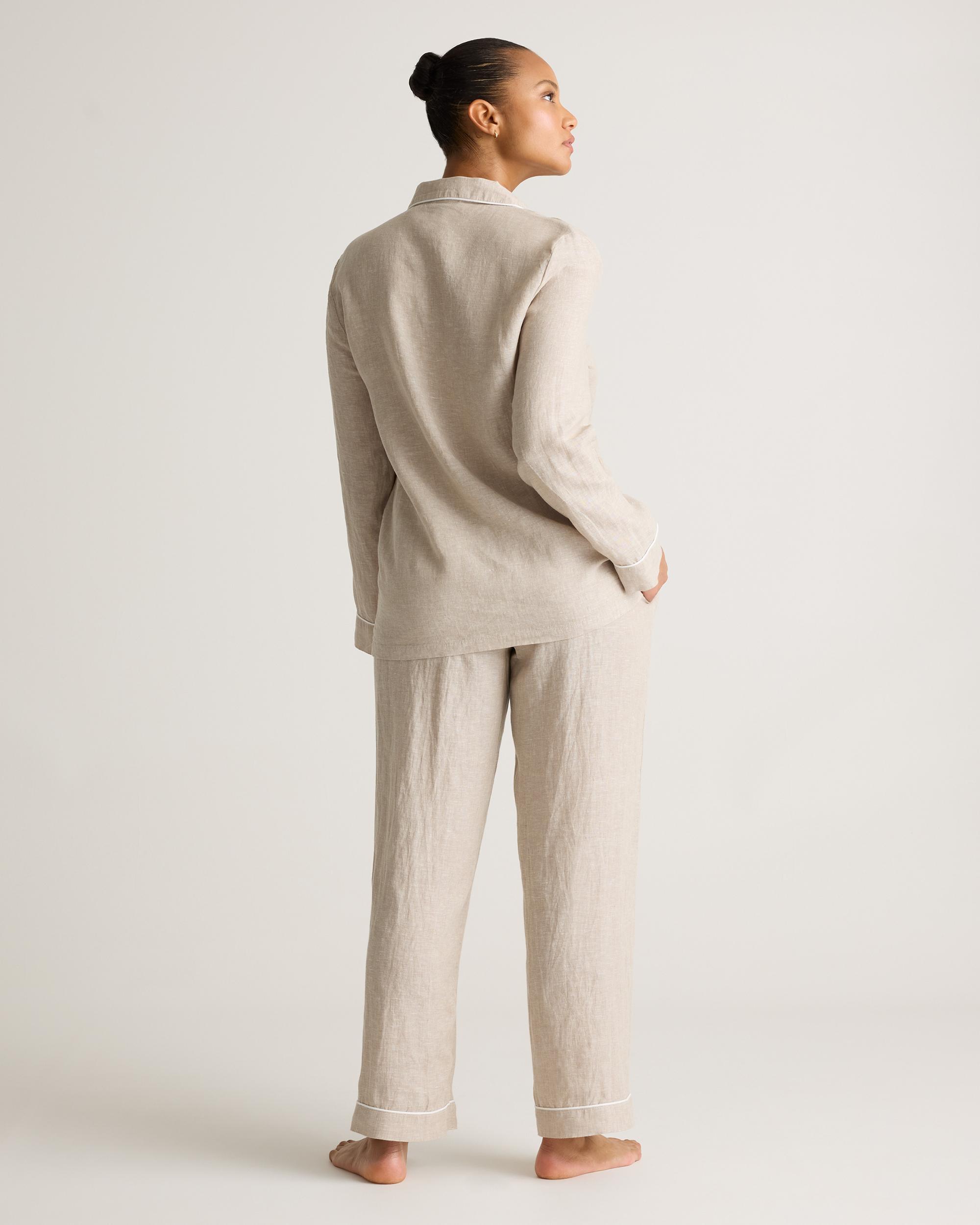 100% European Linen Long Sleeve Pajama Set with Piping Product Image