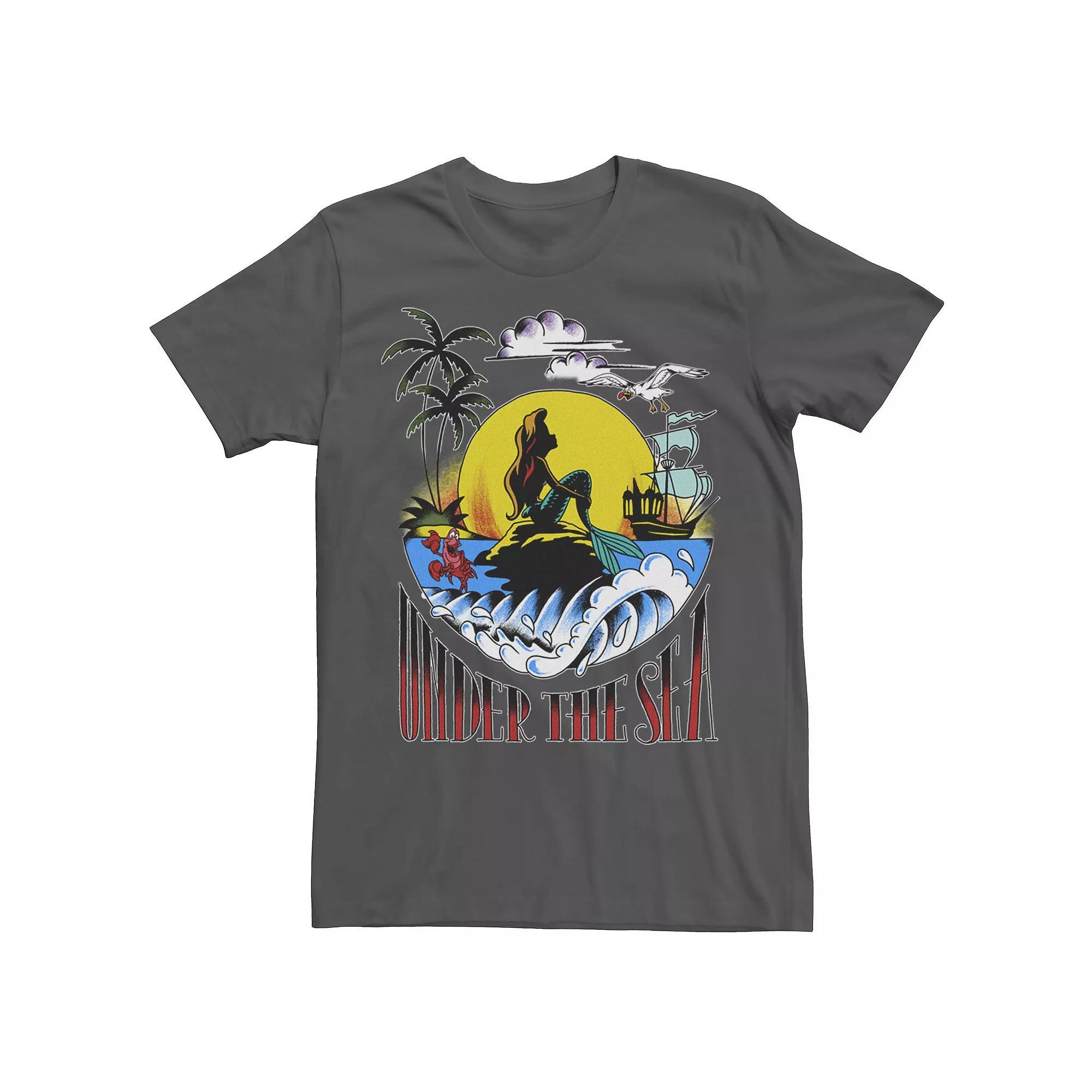 Disney's The Little Mermaid Tattoo Style Poster Men's Tee, Size: XL, Grey Product Image