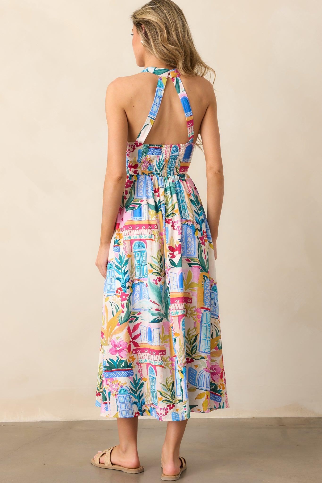 Seaside Brunch Blue Multi Tropical Print Maxi Dress Product Image