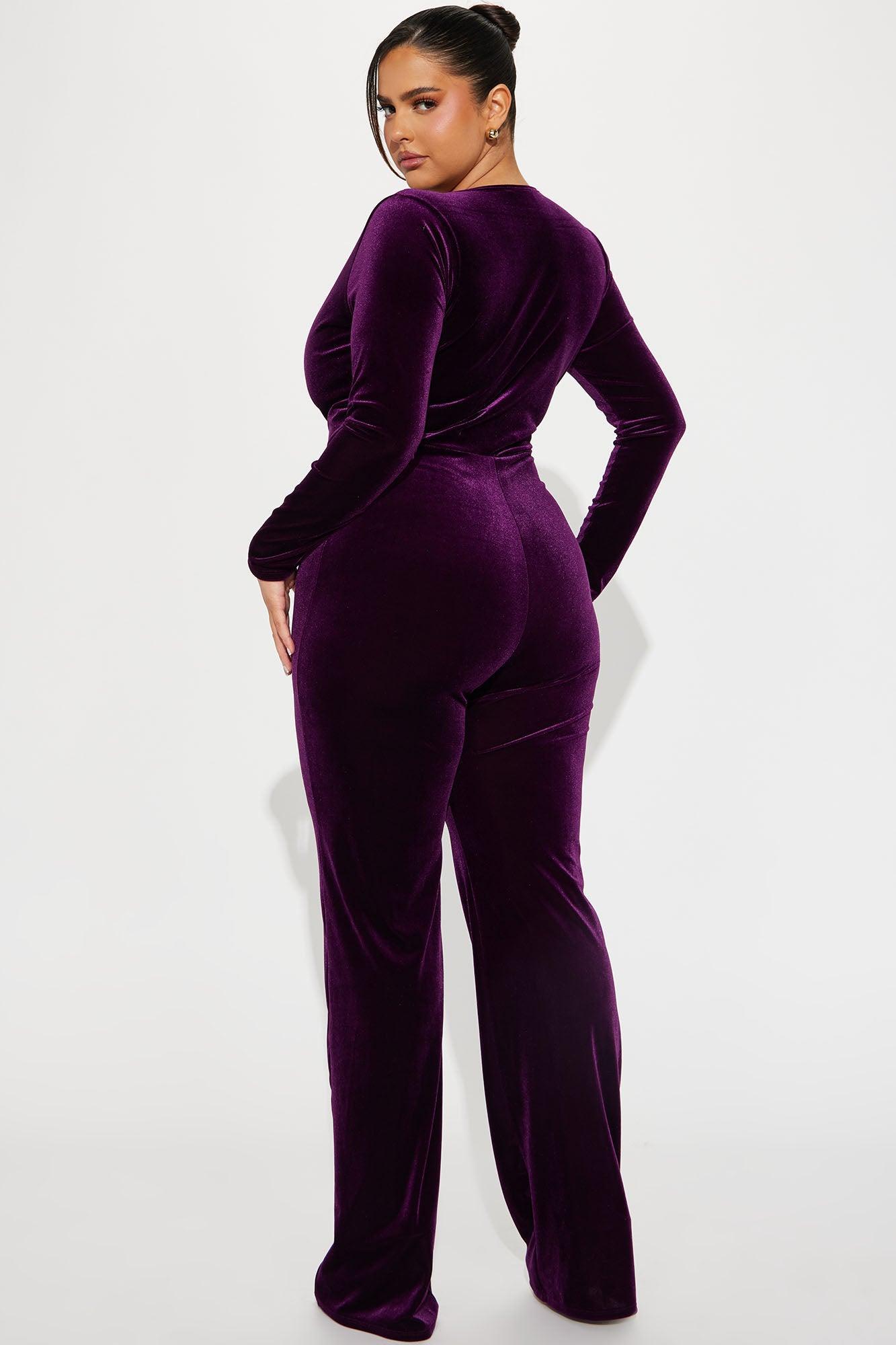 Here Is The Moment Velvet Jumpsuit  - Purple Product Image