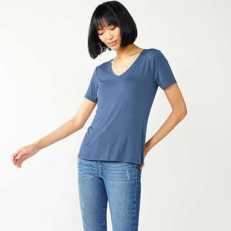 Petite Nine West Essential Short Sleeve V-Neck Tee, Womens Maddie Purple Product Image
