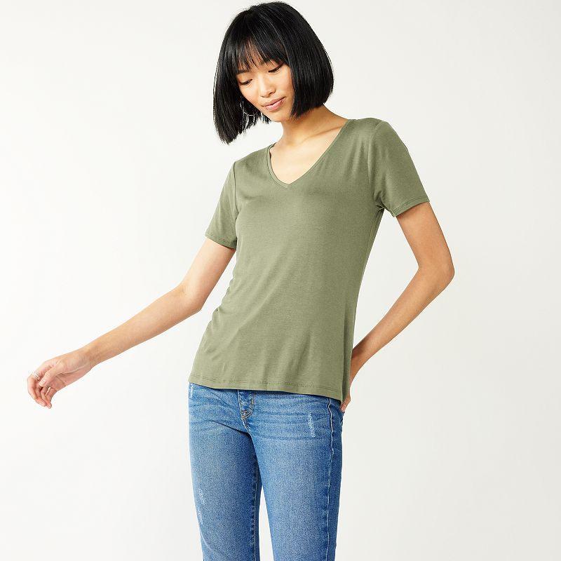 Petite Nine West Essential Short Sleeve V-Neck Tee, Women's, Size: Large Petite, Camden Greens Product Image