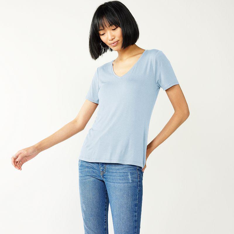 Petite Nine West Essential Short Sleeve V-Neck Tee, Women's, Size: Large Petite, Camden Greens Product Image