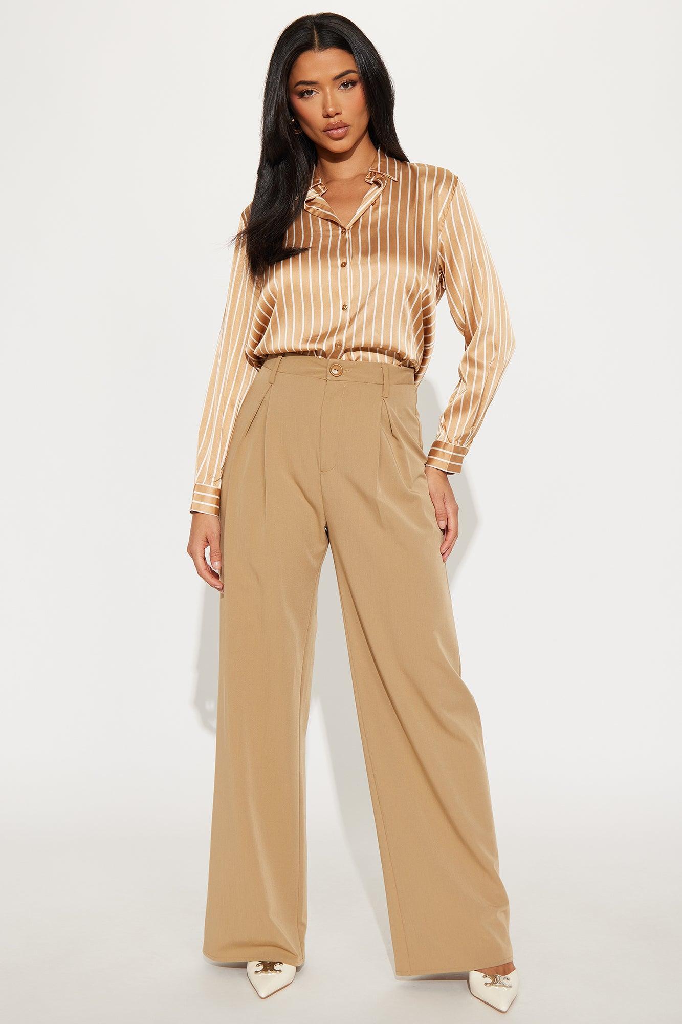 Fast Lane Striped Satin Shirt - Camel/combo Product Image