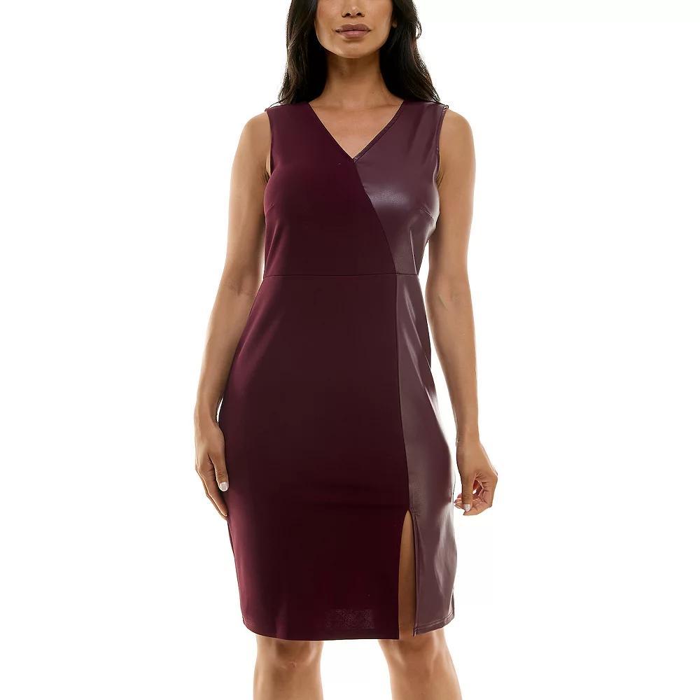 Women's Nina Leonard Mixed Pleather Sheath Dress, Size: Small, Deep Red Product Image