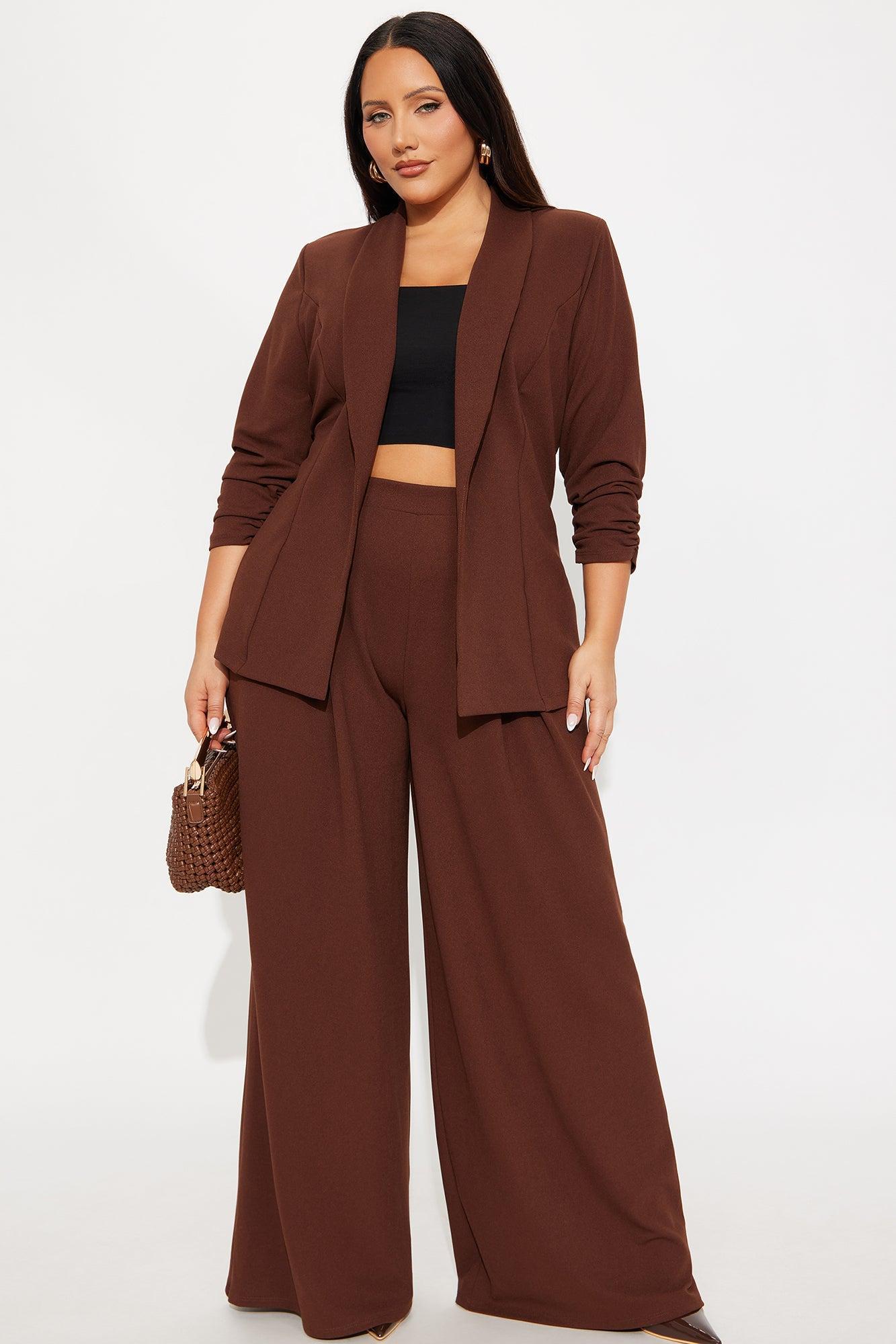 Reaching Goals Blazer Pant Set - Brown Product Image