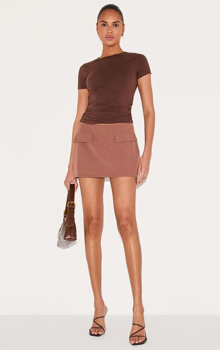 Chocolate Pocket Detail Structured Tailored Woven Mini Skirt Product Image