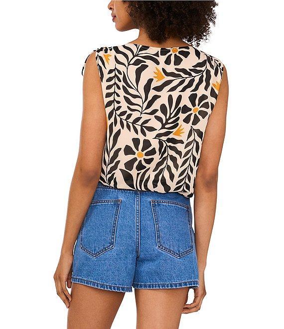 1. STATE Printed Boat Neck Sleeveless Bubble Hem Top Product Image