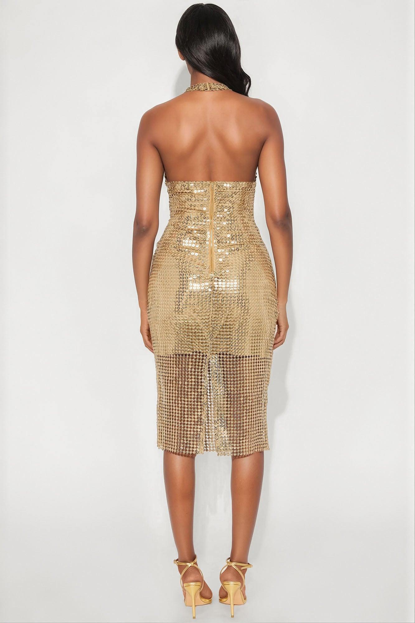 Grecian Getaway Sequin Midi Dress - Gold Product Image