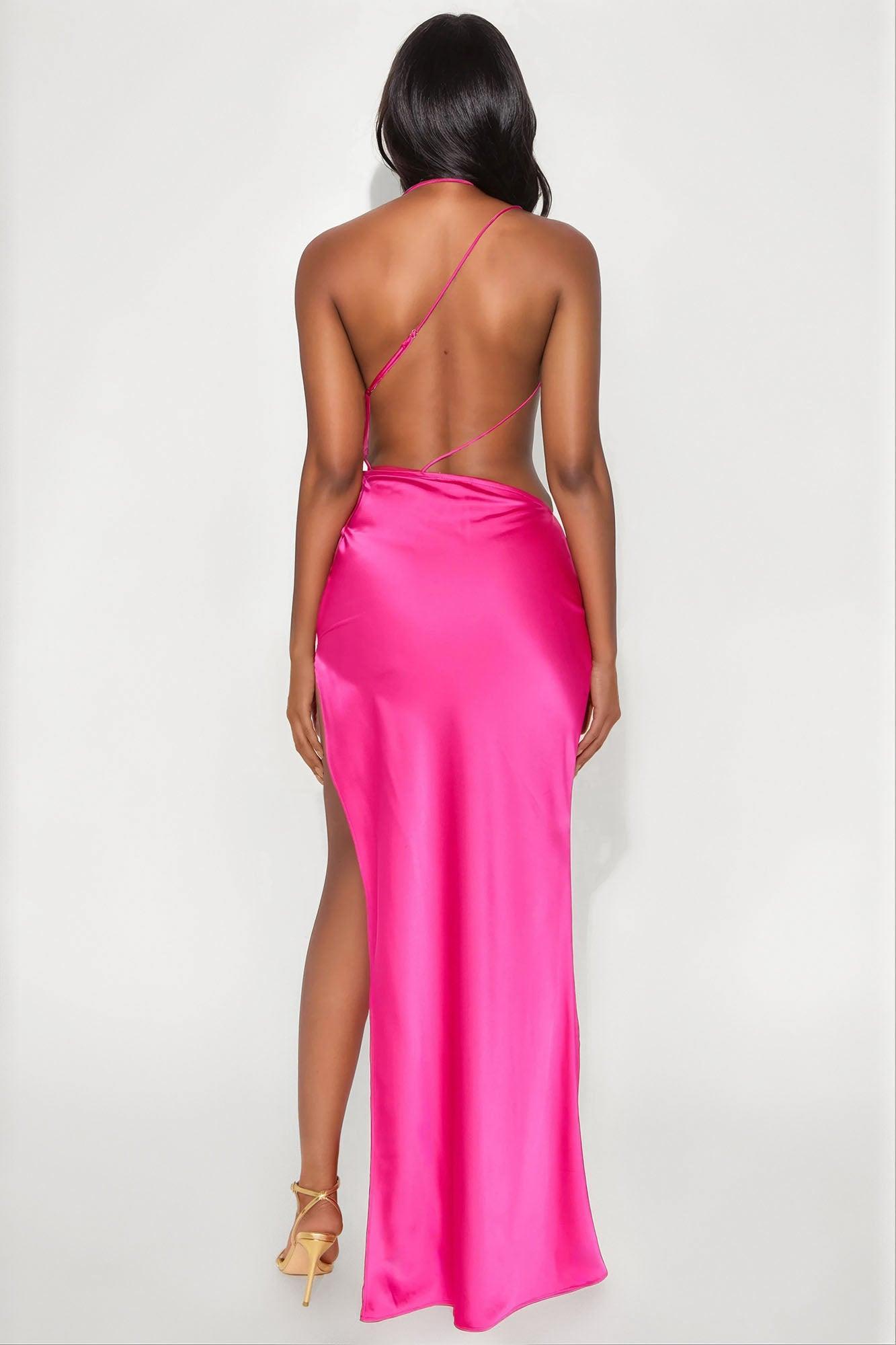 Sunset Satin Backless Maxi Dress - Fuchsia Product Image