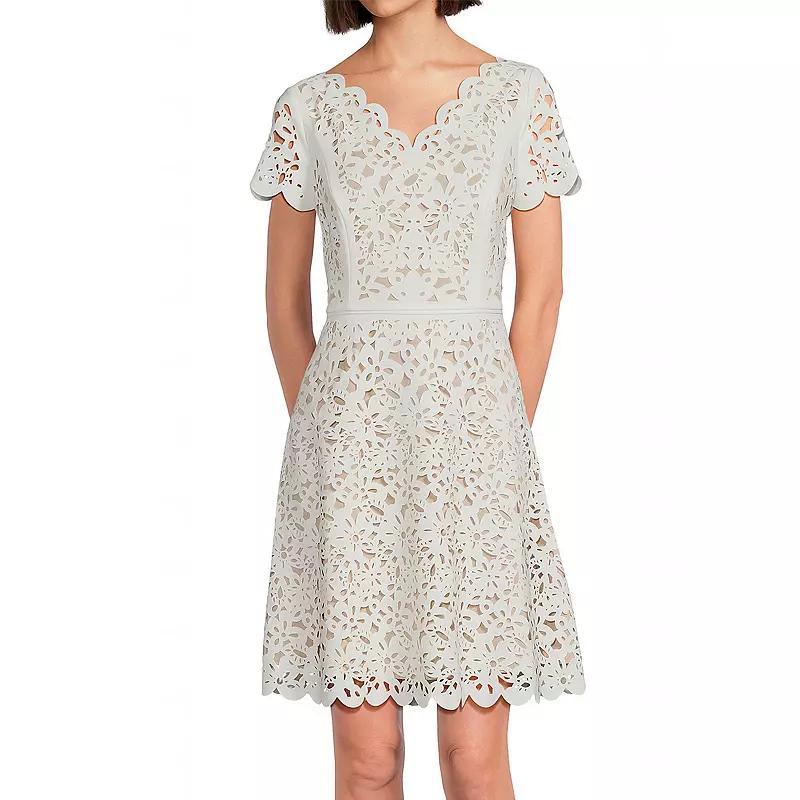 Women's Focus By Shani Cutout Overlay A-Line Dress, Size: 8, Pale Blue Nude Product Image