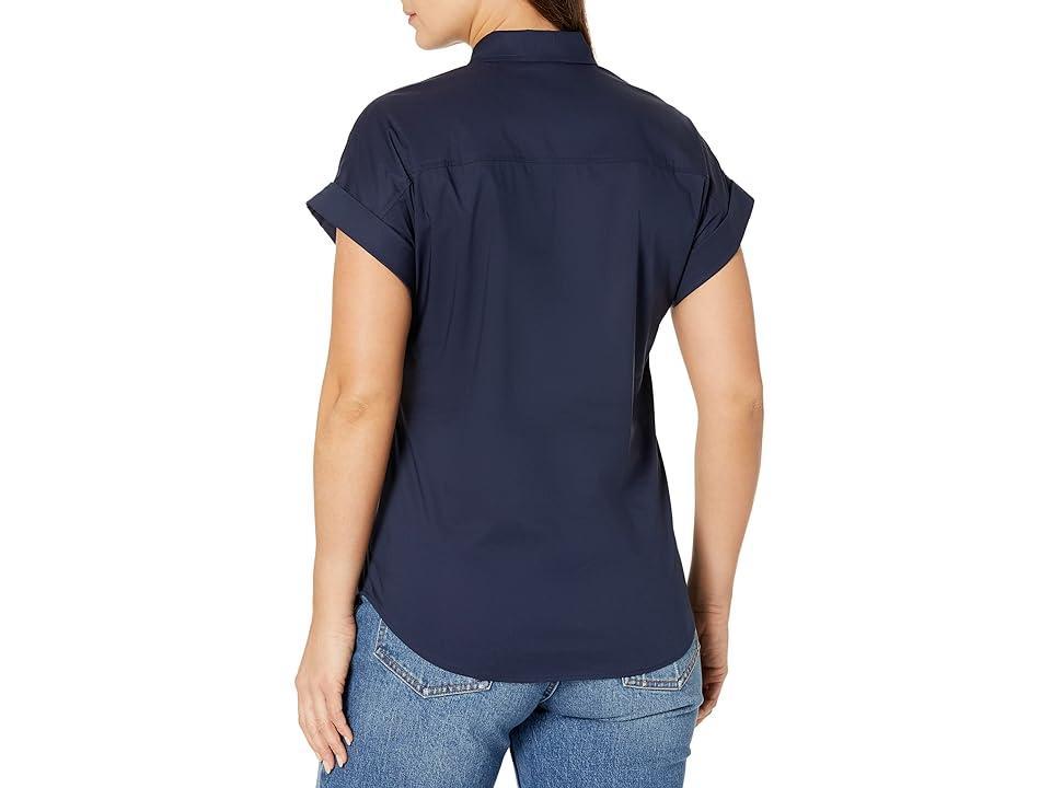 Lauren Ralph Lauren Petite Twist-Front Cotton Short Sleeve Shirt (French ) Women's Clothing Product Image