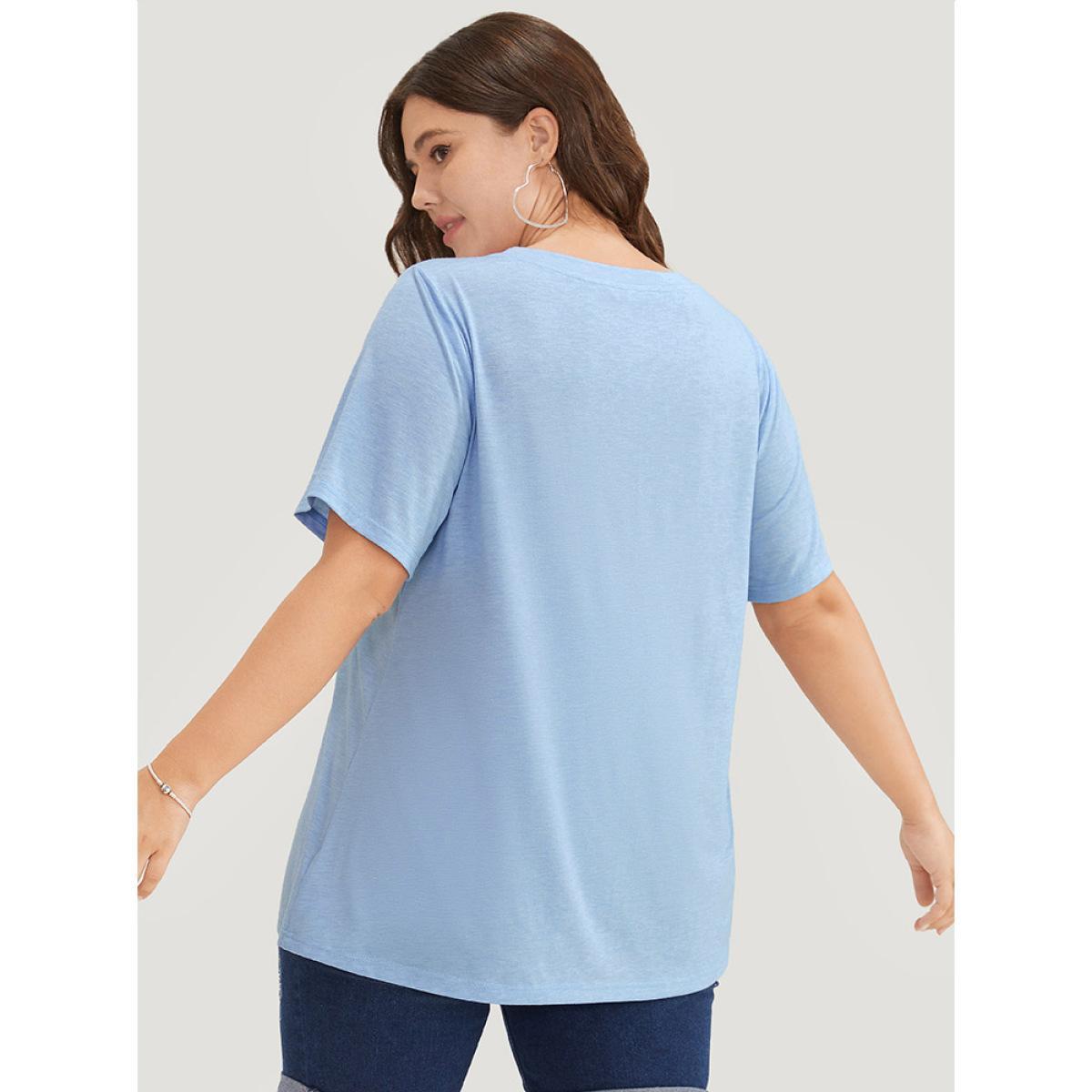 Plus Size Slogan Print Short Sleeve T-shirt LightBlue Women Casual Positive slogan Dailywear T-shirts BloomChic 26/4X Product Image