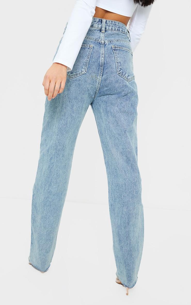 PRETTYLITTLETHING Vintage Petite Wash Long Leg Straight Jeans Product Image