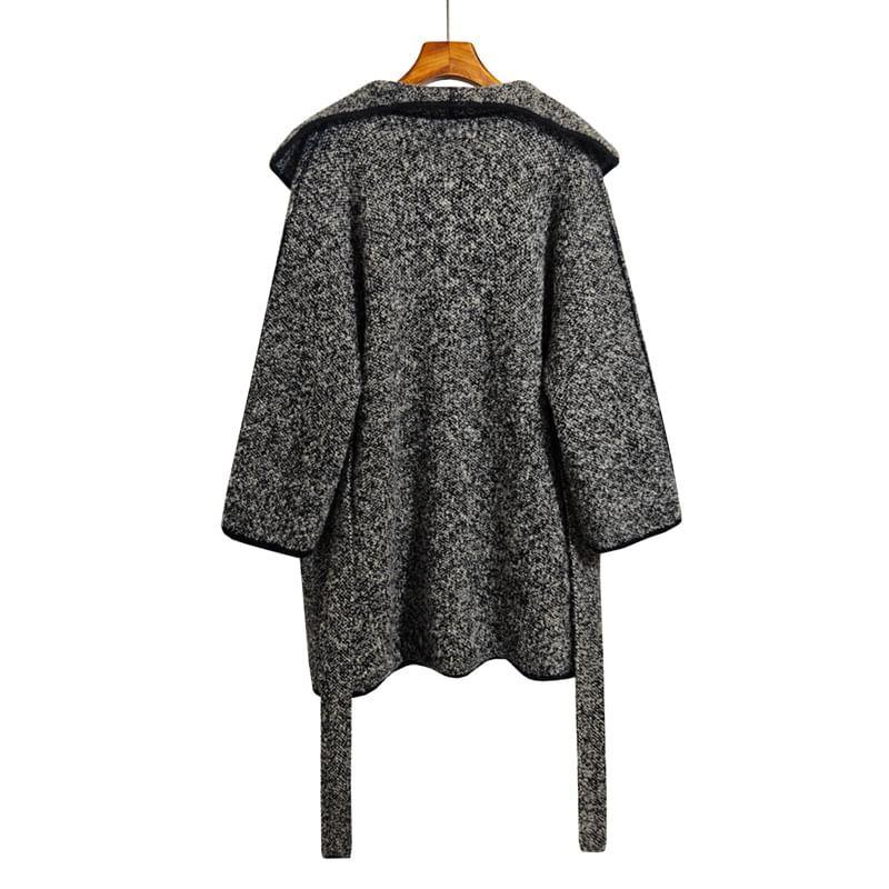 Hooded Contrast Trim Belted Open Front Coat Product Image