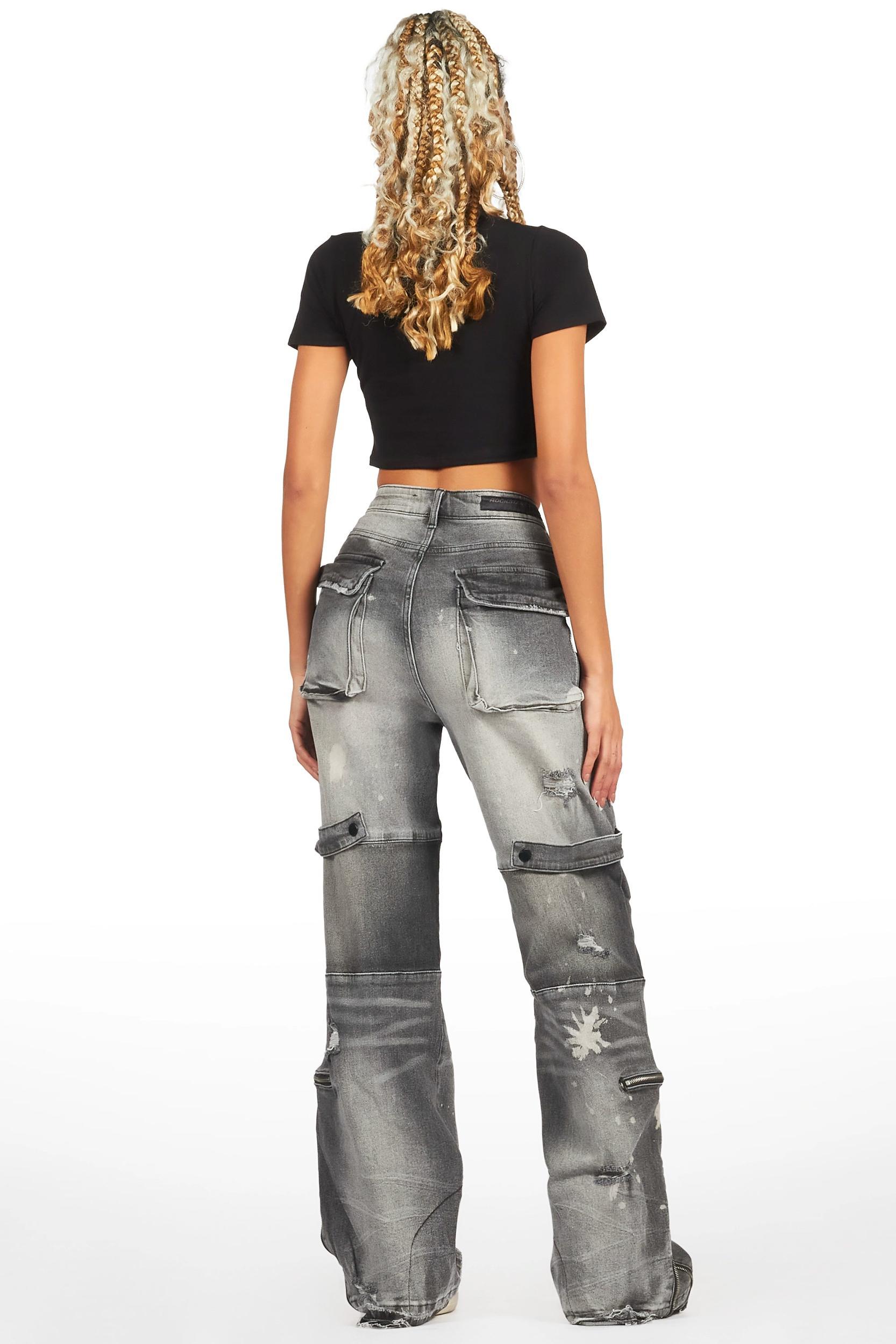 Jordin Grey Wash Baggy Cargo Jean Female Product Image