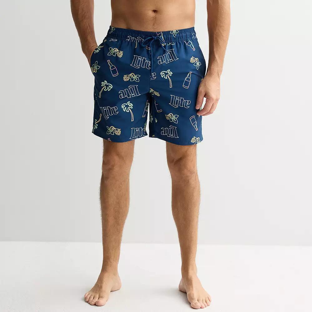 Men's Miller Lite 7" Swim Trunks, Size: Medium, Navy Blue Product Image