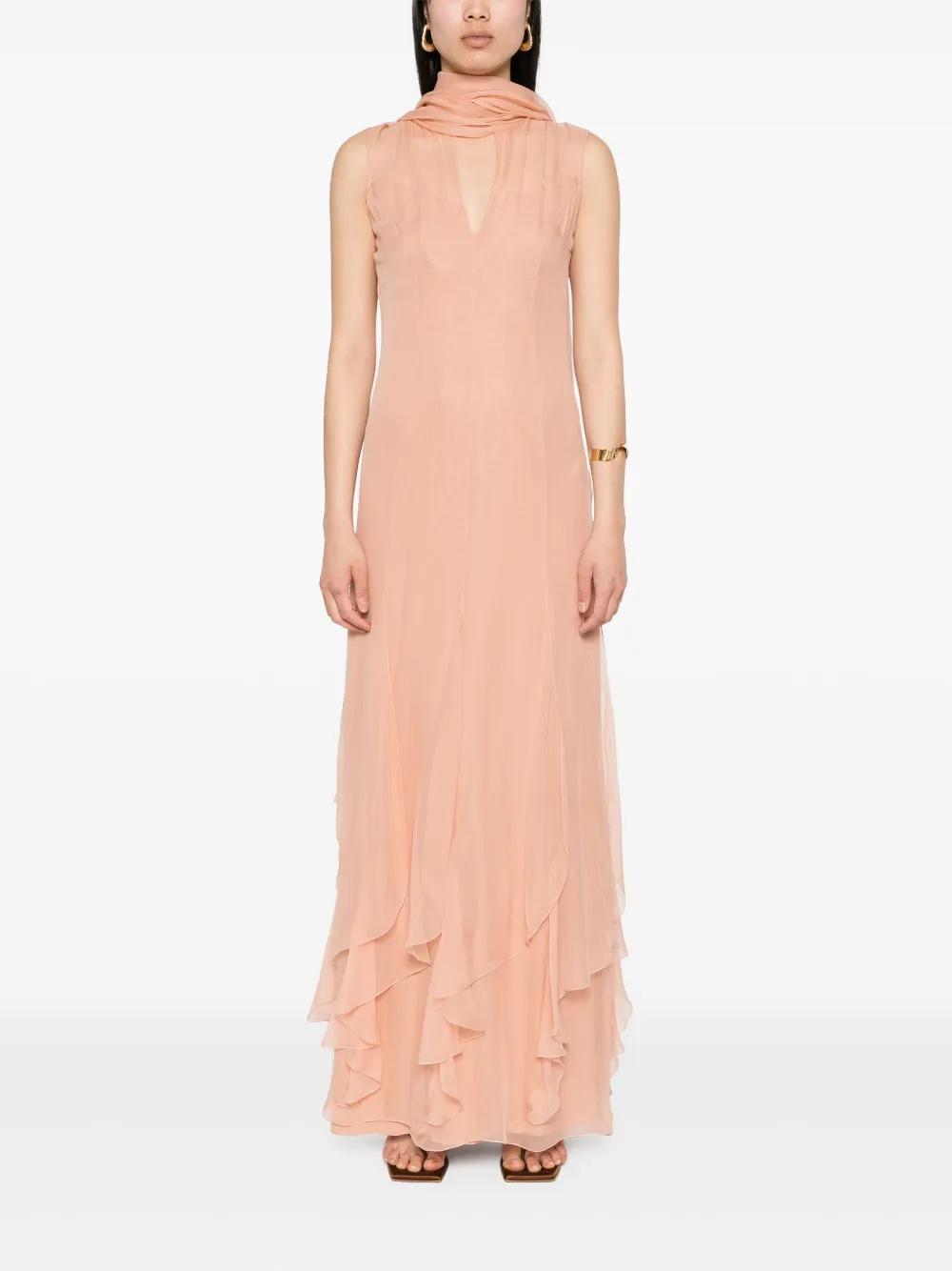ruffled-detail silk maxi dress Product Image