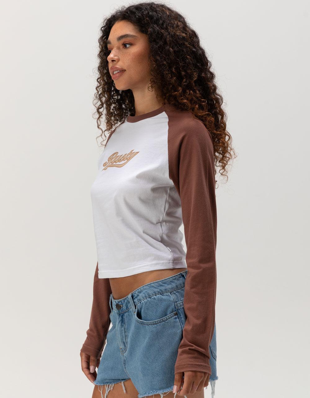 RUSTY Norty Long Sleeve Womens Raglan Baby Tee - white brown Product Image