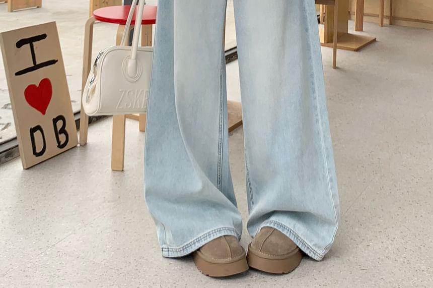 High Waist Washed Wide Leg Jeans Product Image