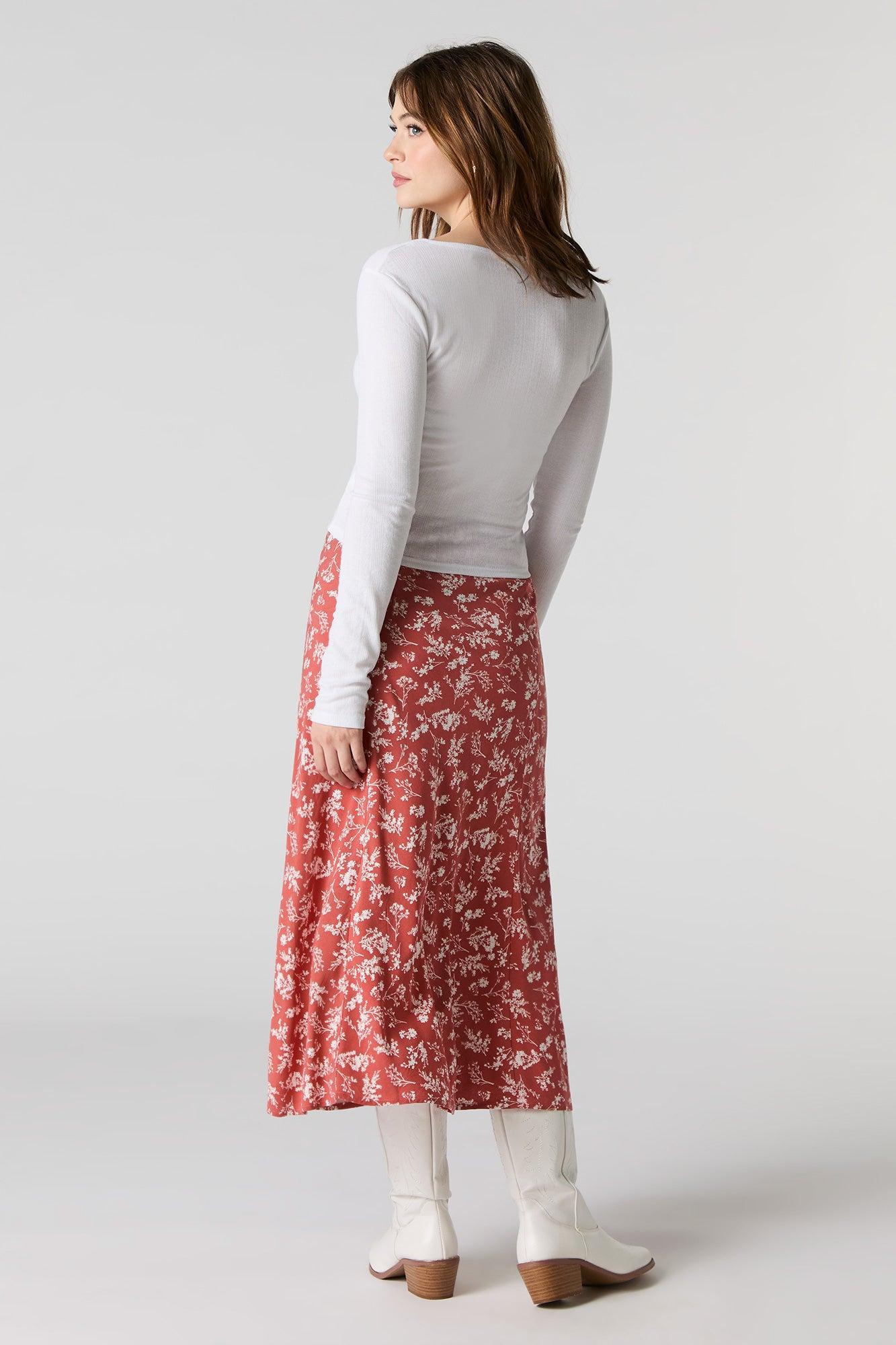 Floral Slit Midi Skirt Female Product Image