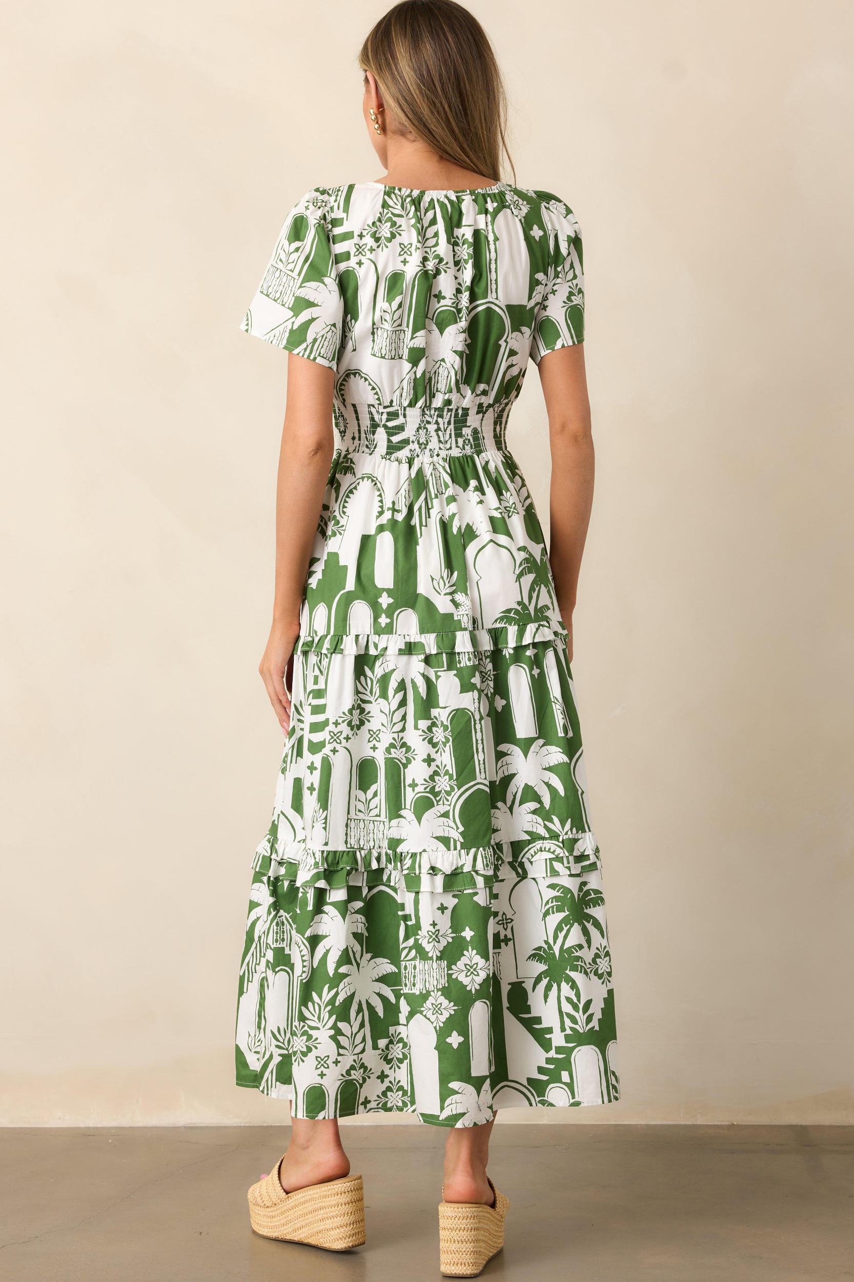 Island Glow Cotton Green Tropical Palm Print Maxi Dress Product Image