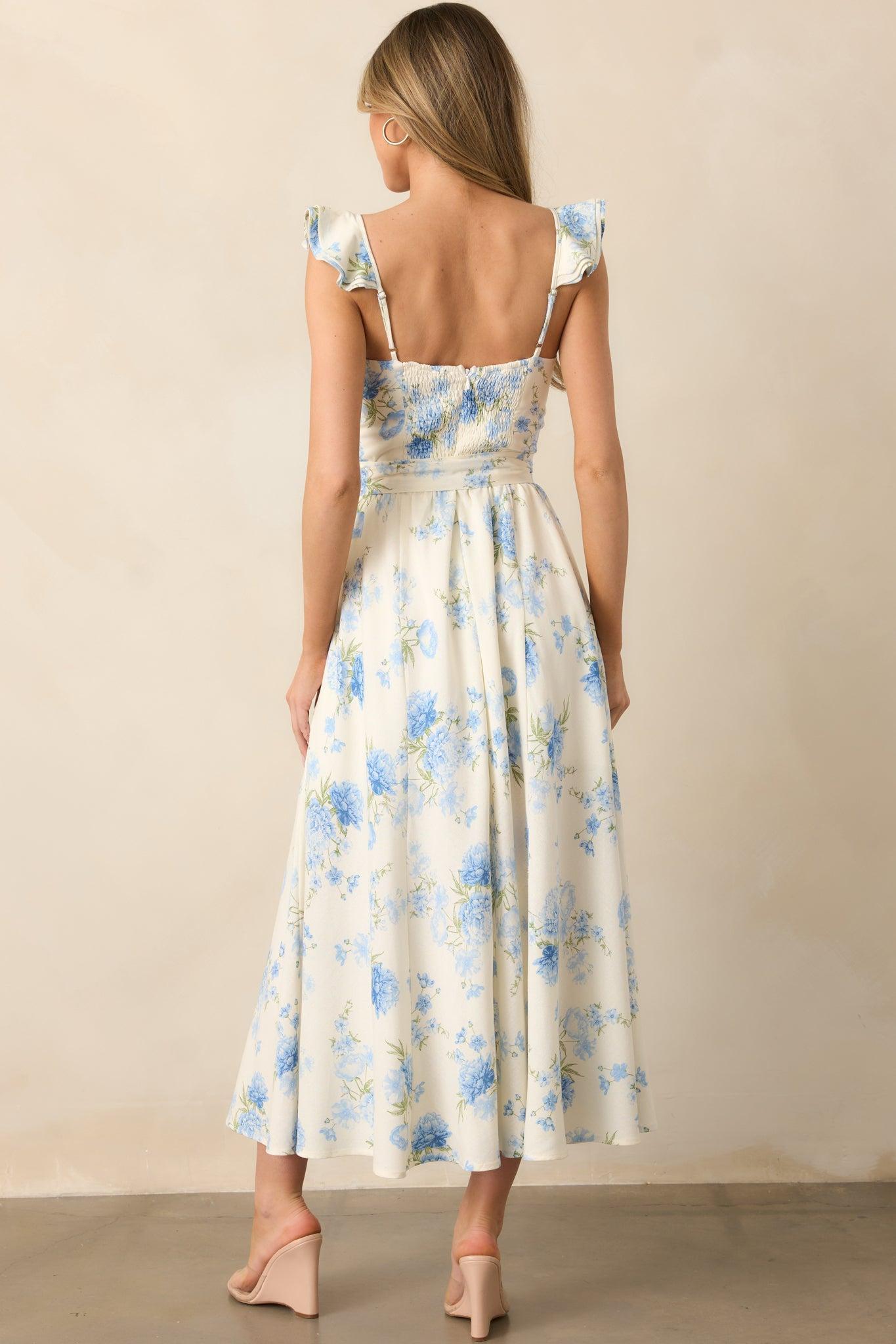 Porcelain Bloom Ivory Floral Bustier Midi Dress Product Image