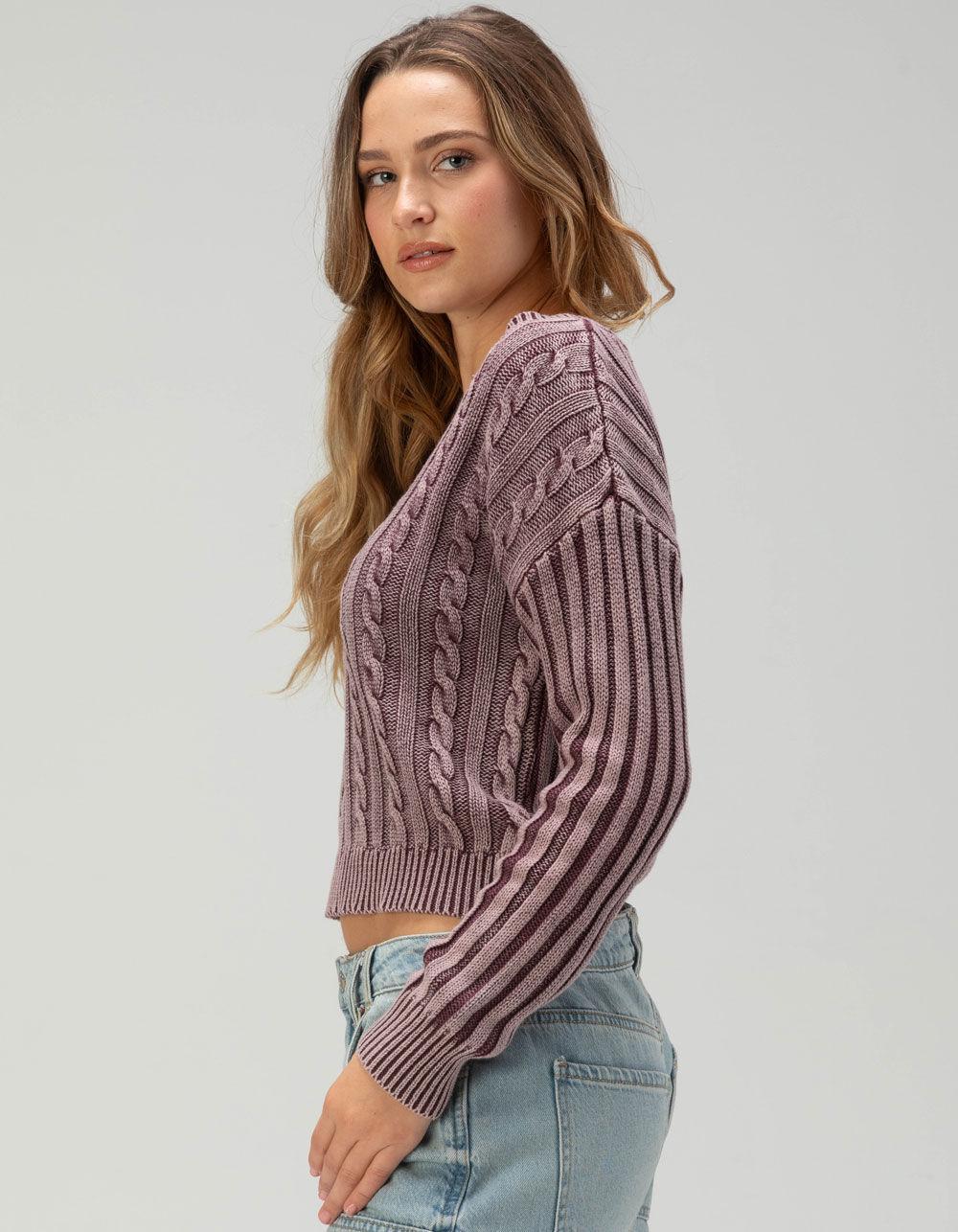 RSQ Womens Washed Cable Knit V-Neck Sweater - BLACK Product Image