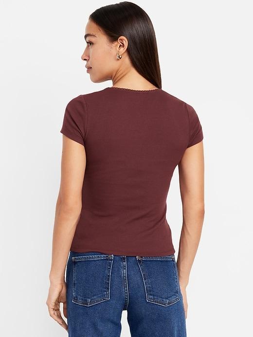 Lace-Trim Rib-Knit Top Product Image