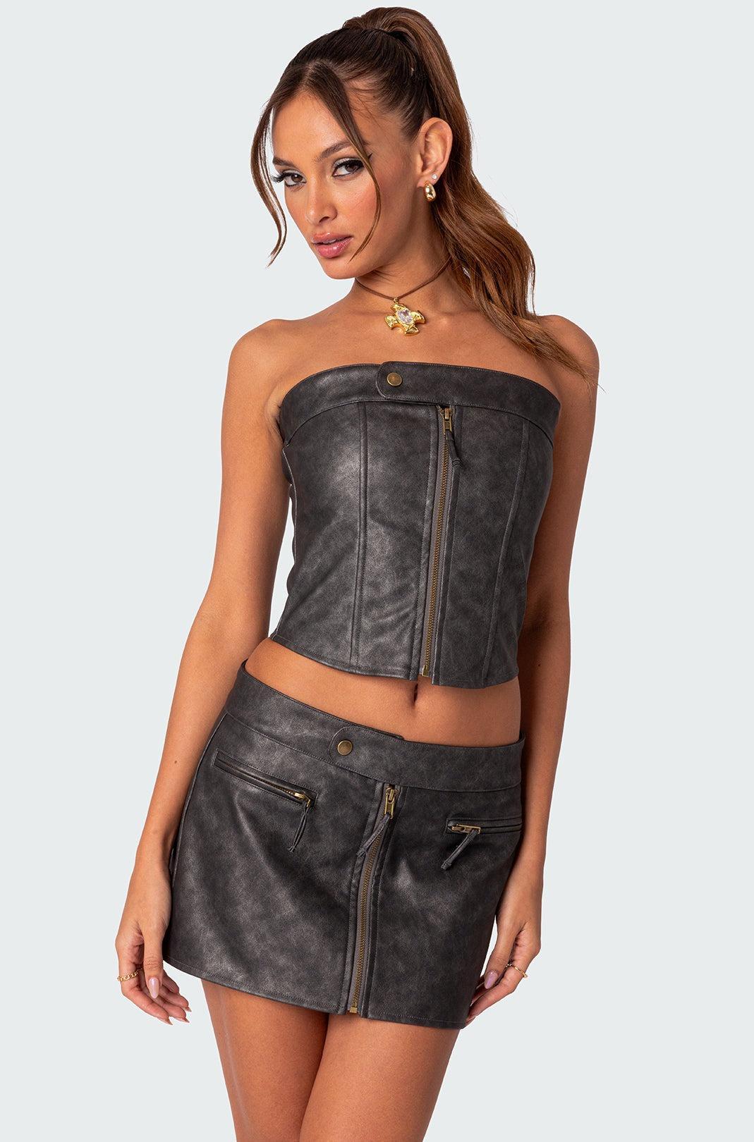 Ziva Faux Leather Lace Up Corset Product Image