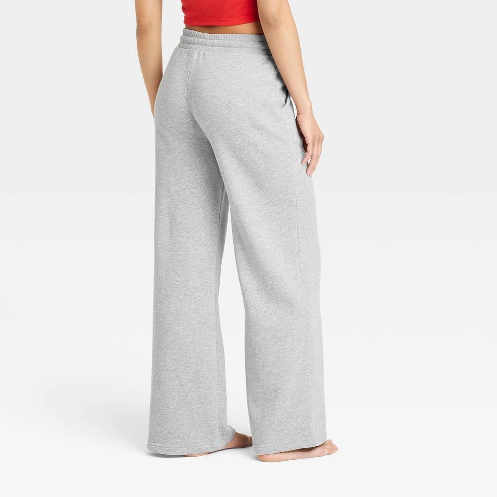 Women's Fleece Wide Leg Lounge Pants - Colsie™ Heathered S: Mid Rise, Side Pocket, Elastic Waistband Product Image
