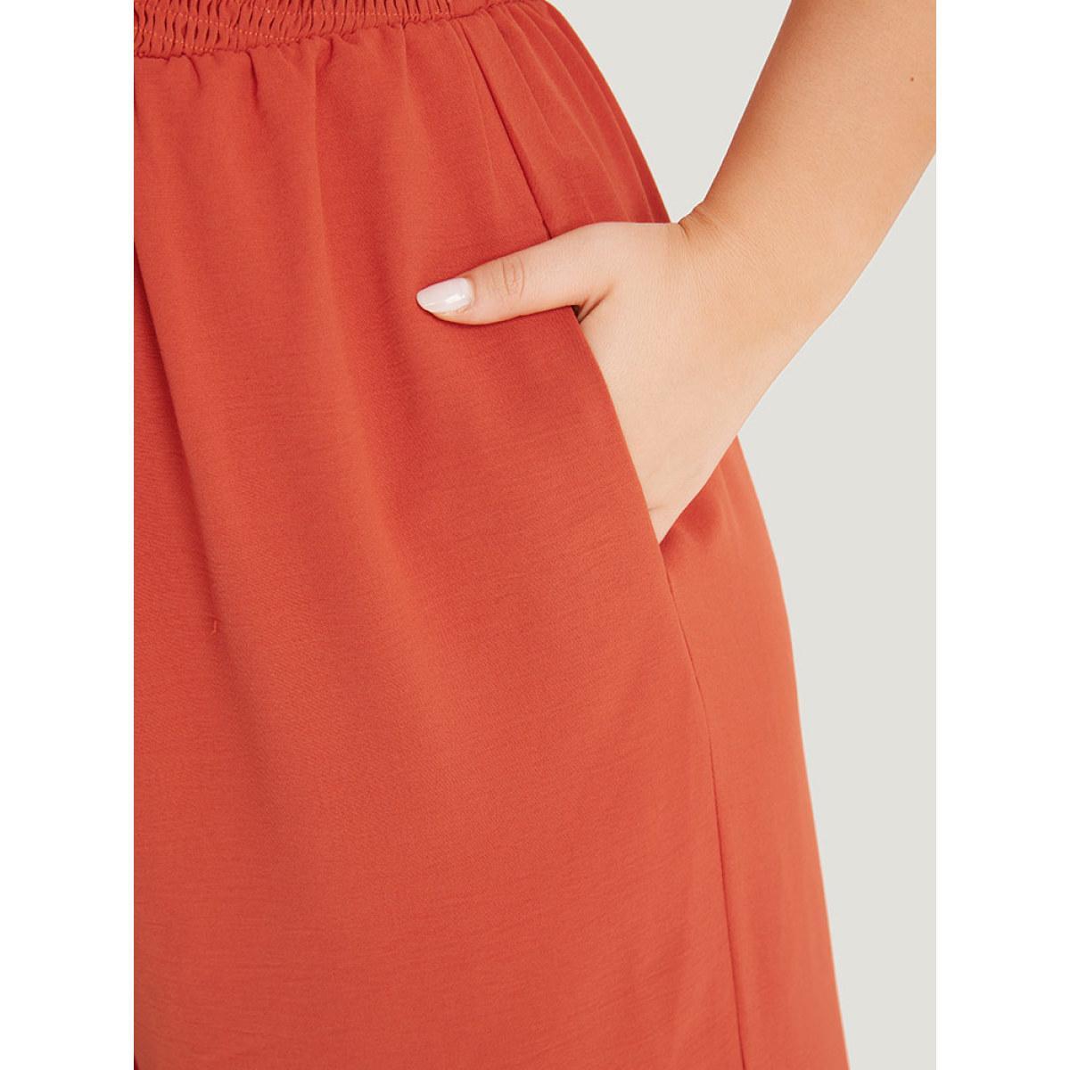 Plus Size Rust plain Gathered Shirred Pocket Cami Jumpsuit Women Elegant Sleeveless Spaghetti Strap Dailywear Loose Jumpsuits BloomChic 10/M Product Image