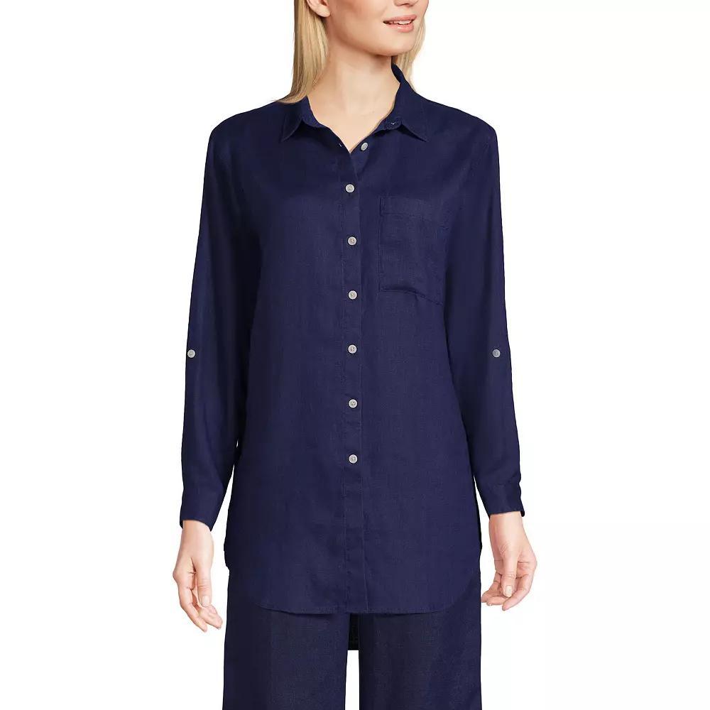 Women's Lands' End Roll Sleeve Relaxed Tunic Top, Size: XS, Island Green Product Image