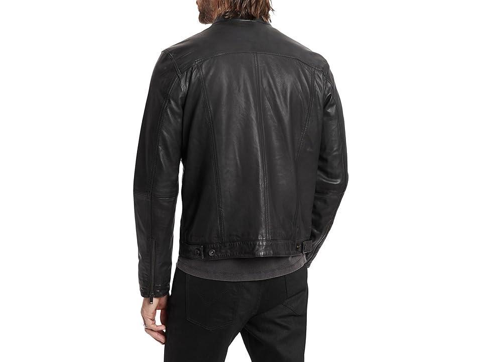 John Varvatos Star Usa Leather Band Collar Moto Jacket Product Image