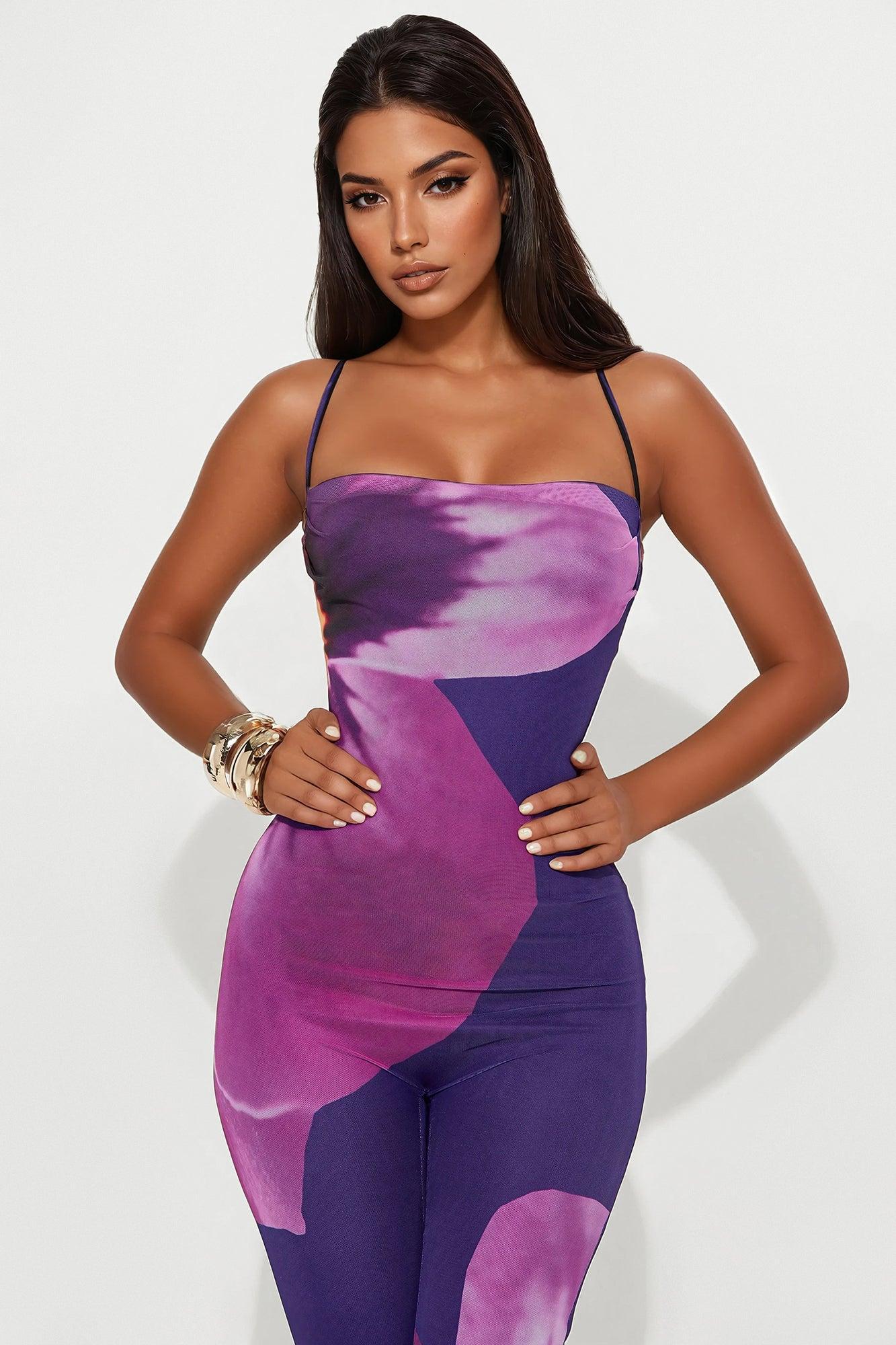 Island Love Mesh Jumpsuit - Purple/combo Product Image