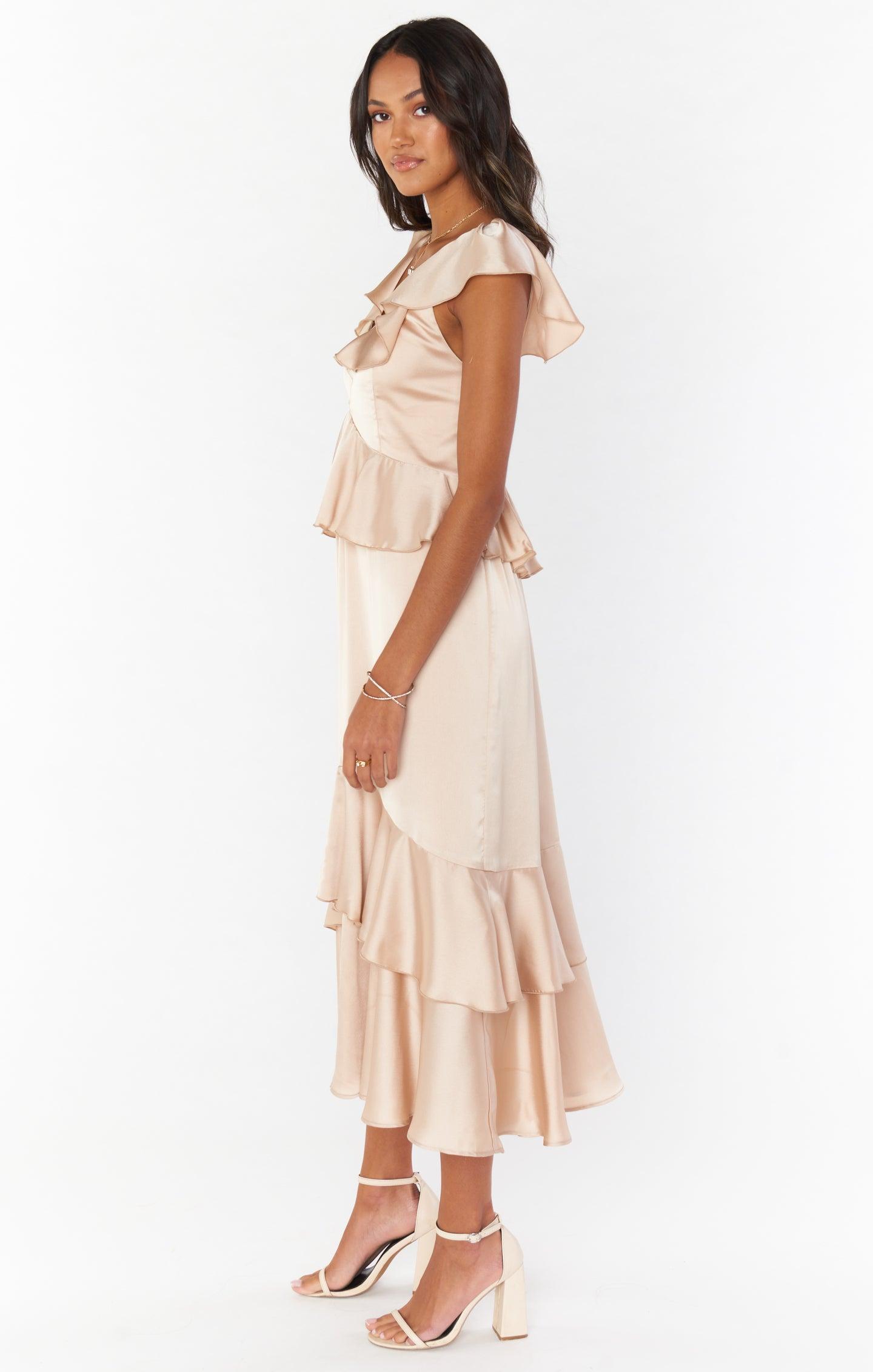 Reese Ruffle Dress ~ Champagne Luxe Satin Product Image