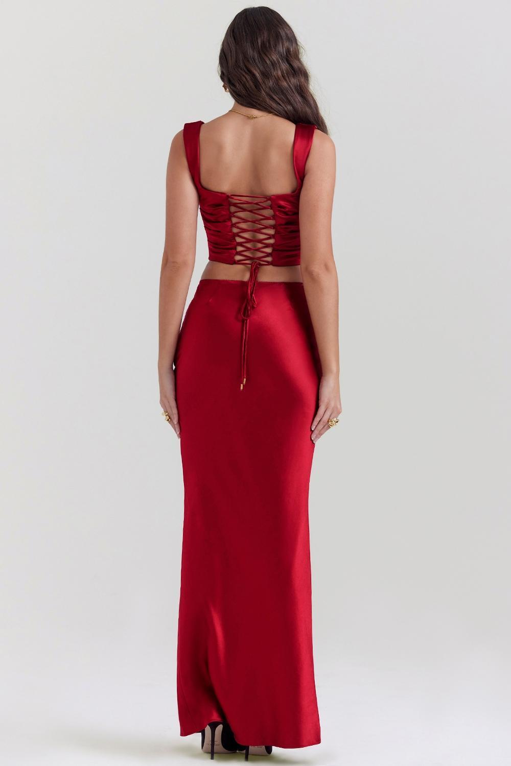 Sydel Ruby Satin Bias Cut Maxi Skirt Product Image