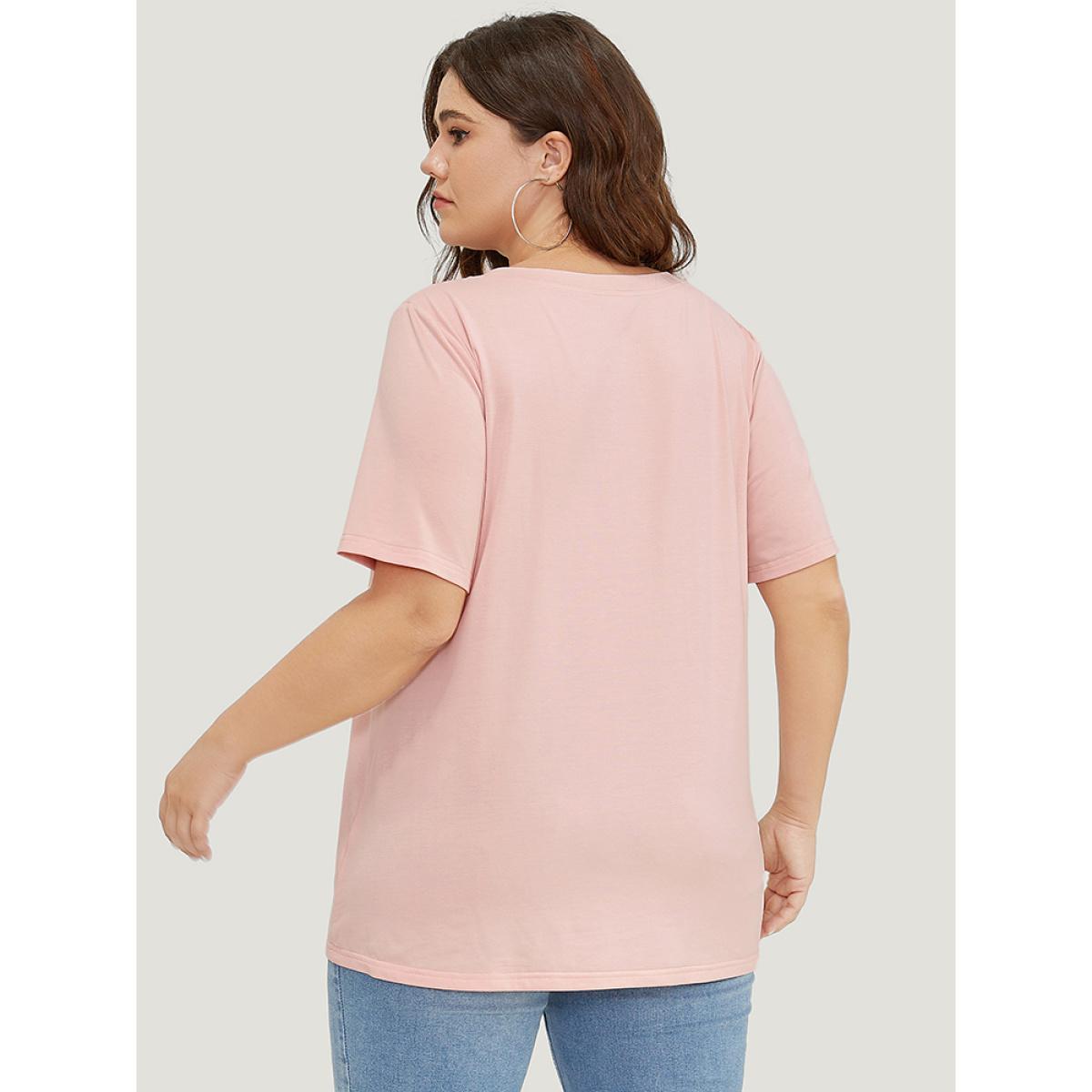 Plus Size Letter Print Slightly Stretchy Short Sleeve T-shirt MistyRose Women Casual Graphic Dailywear T-shirts BloomChic 10/M Product Image