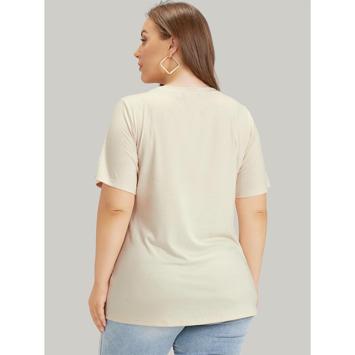 Plus Size Cartoon & Letter Print Crew Neck Graphic T-shirt Apricot Women Casual POP culture Dailywear T-shirts BloomChic 30/6X Product Image